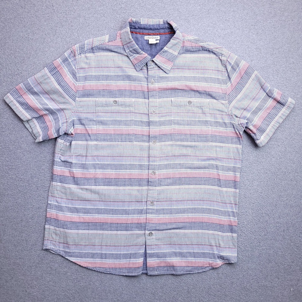 Carbon2Cobalt Button Up Shirt Large Cotton Multicolor Stripe Dual Pockets Mens